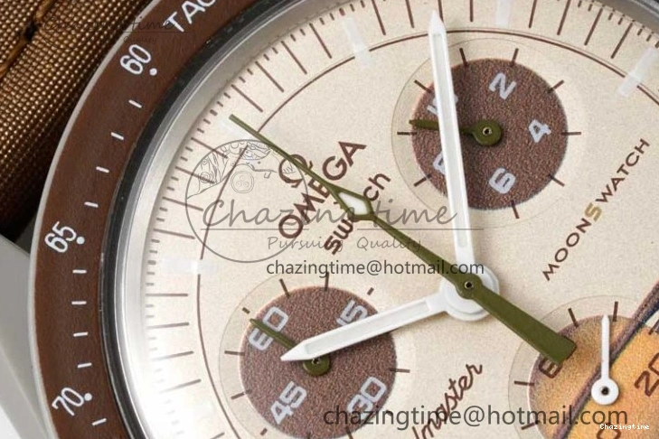 0309 Speedmaster Misson To Saturn 1:1 Best Edition Beige Dial On Nylon Strap Quartz Casual 7861